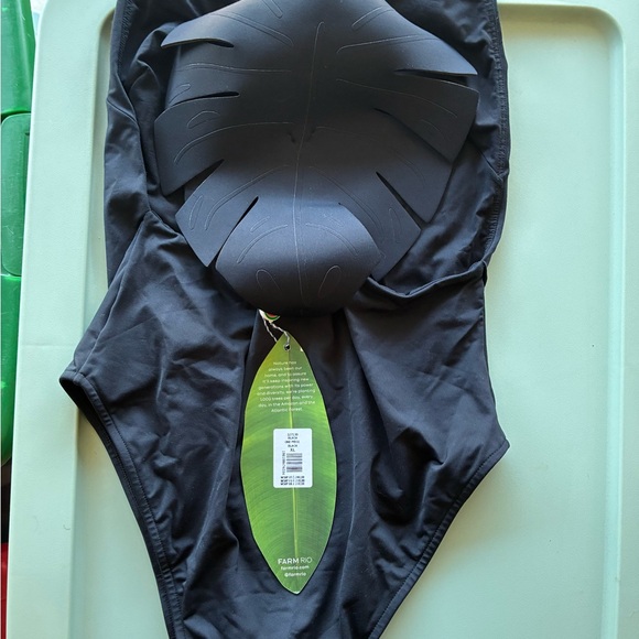 NEW Farm Rio Made In Brazil Black Leaf One-piece High Neck Swimsuit XL - Picture 5 of 11
